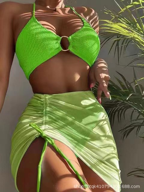 Spring Summer Women Swimsuit Slim Solid Color Sexy Halter Three Piece Set Bella Mia